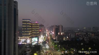 航拍广东湛江国贸大厦夜景