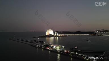 航拍广东珠海日月贝夜景