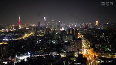 航拍广州城市夜景灯光