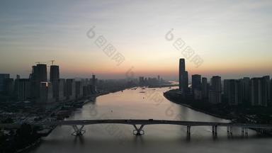 航拍广州日出琶洲大桥