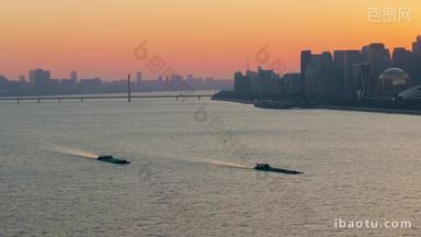 杭州钱江新城钱塘江夕阳风光