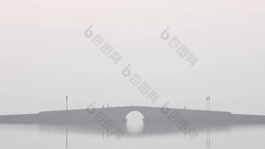 杭州西湖初冬晨雾雾霾空镜