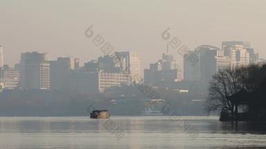 杭州西湖与城市现代高楼同框空镜