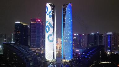 成都双子塔天府国际金融中心夜景