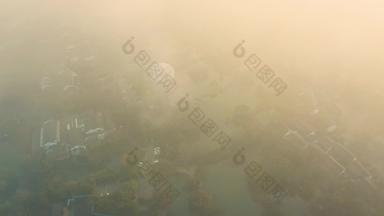 杭州西溪湿地晨雾云雾缭绕航拍