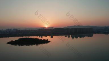 杭州余杭南湖清晨日出航拍