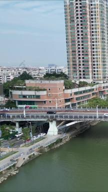 航拍东莞运河城市风光竖版视频
