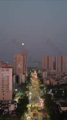 航拍广东湛江国贸大厦夜景竖版视频