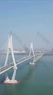 航拍广东湛江海湾大桥竖版视频