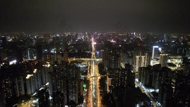 成都城市夜景交通双娇子立交桥航拍