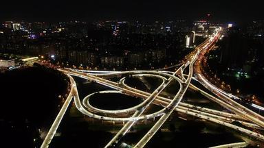 城市错综复杂高架立交桥交通航拍