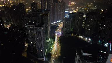 重庆观音桥商业圈CBD夜景灯光航拍