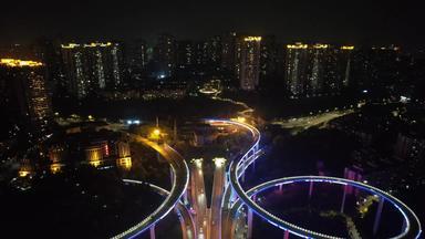 重庆铜元局高架立交桥夜景航拍