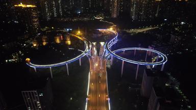 重庆铜元局高架立交桥夜景航拍