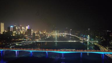 重庆长江大桥夜景交通航拍