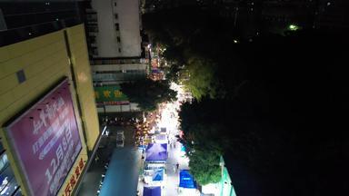 广西南宁城市夜市摊街景人流航拍