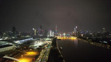 广州珠江两岸夜景广州塔航拍