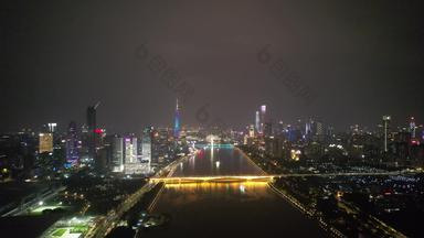 广州珠江两岸夜景广州塔航拍