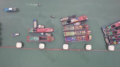 海边渔船广西北海海边风光航拍