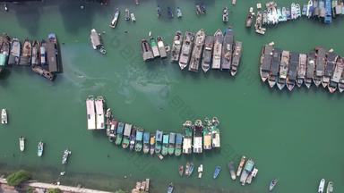 海边渔村渔船广西北海航拍