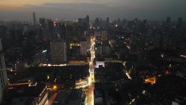 湖北武汉江汉路步行街夜景人流航拍