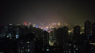 中国重庆观音桥商业区夜景灯光航拍