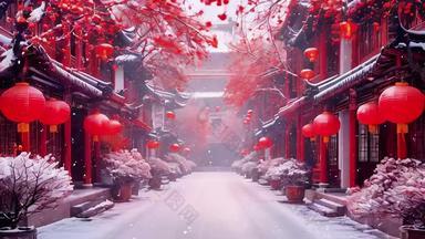 中国风古建筑喜庆<strong>灯笼</strong>春节红色
