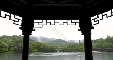 杭州西湖泸晧湾自然下雨空镜
