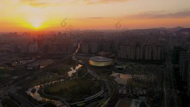 杭州拱墅区大运河亚运公园清晨