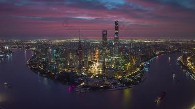 航拍上海中心大厦夜景