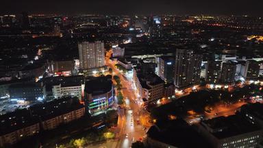 张家港市人民路长河中路夜景航拍