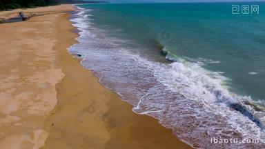 海南海岸线沙滩海浪航拍