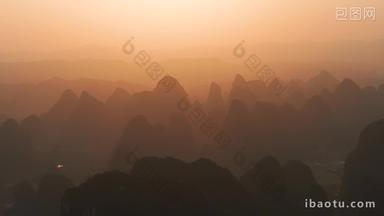 广西桂林山峦夕阳风光航拍