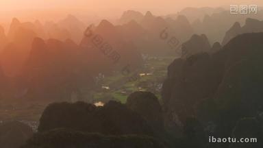 广西桂林山峦夕阳风光航拍