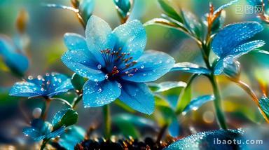 唯美蓝色水中花绽放歌舞背景