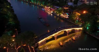 杭州大运河<strong>拱宸桥</strong>夜景航拍