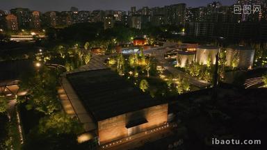 杭州拱墅区小河公园夜景航拍