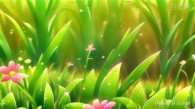 绿色草丛粉花动画视频