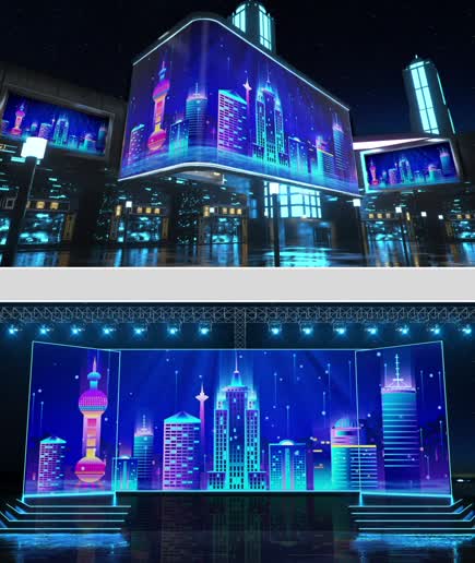 4k宽屏唯美科技粒子城市LED屏幕视频图片