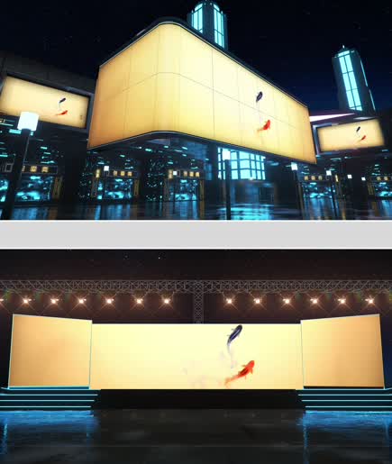 中国风宽屏3D荷花鲤鱼LED背景视频素材图片