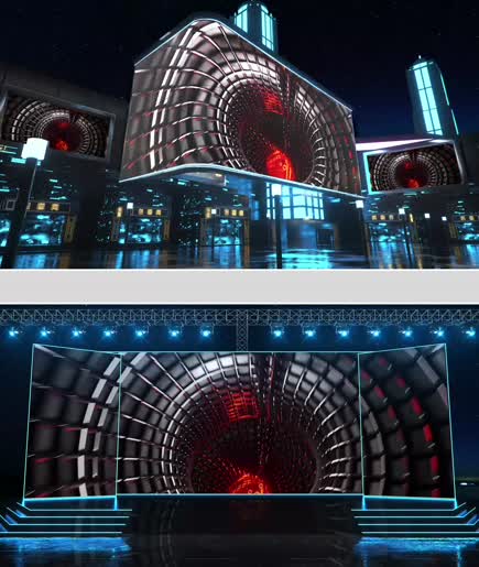 宽屏幕视频红色金属科技隧道穿越背景led图片