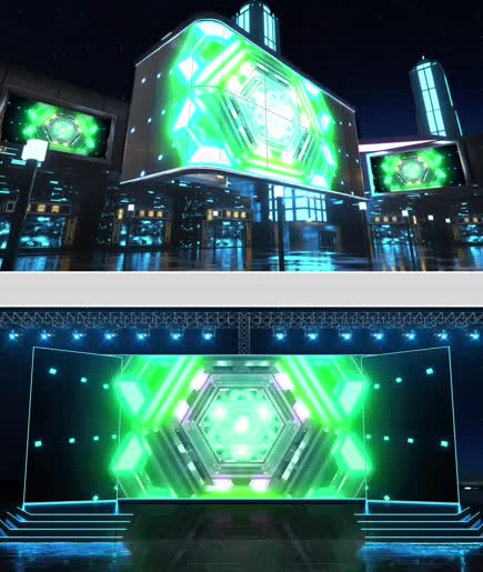 宽屏幕绿色粒子闪烁穿越时空隧道背景舞台图片