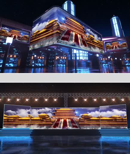 中国恢宏古建宫殿巨幕背景AE模版图片