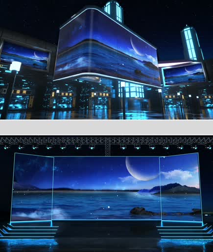 蓝色夜空流星海洋动态巨幕AE模板图片
