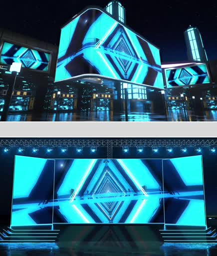 蓝色三角隧道穿越舞台科技4k视频图片