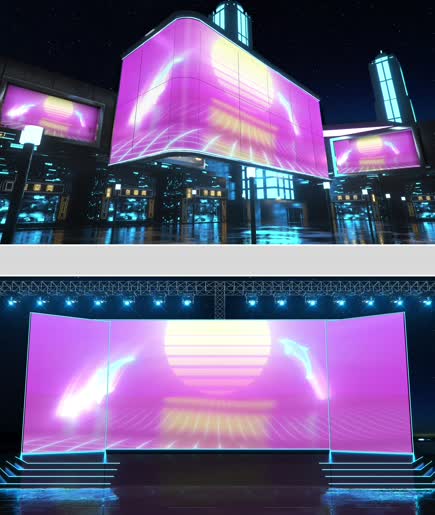 炫酷粉色大气太阳海豚舞台背景4k视频图片