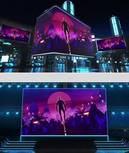 赛博朋克大气唯美巨人行走汽车舞台4k视频图片
