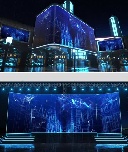 蓝色科技展示年会背景led舞台图片