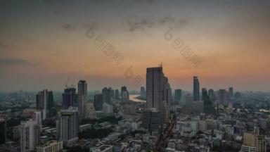 bangkok sunset till night roof top cityscape panorama 4k time lapse thailand