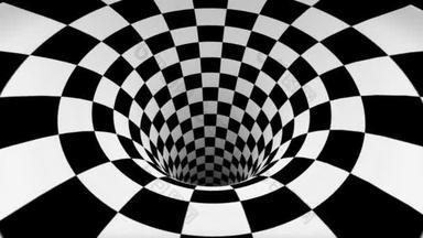 循环播放动画平方米的虫洞，黑色和白色正方形。催眠的动画